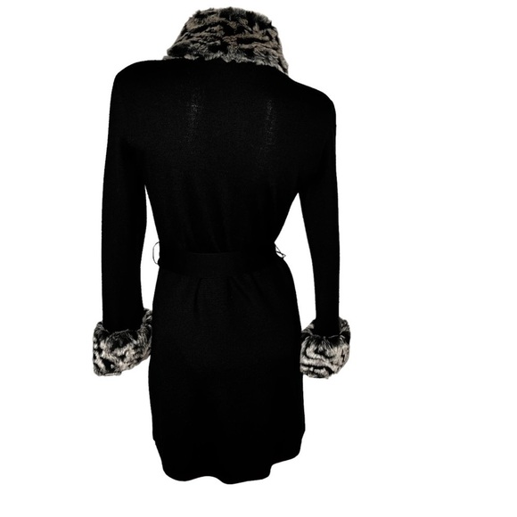 I.N.C. Faux Fur Animal Print Trim Black Button Sweater Coat Women's Size M - Picture 4 of 13